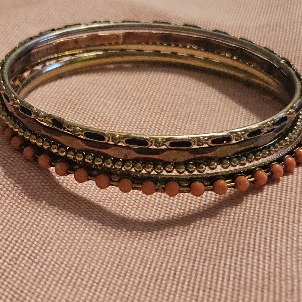 Gold Tone Mixed Texture Bangle Set